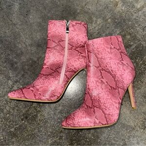 Pink Snake Print Ankle Boots